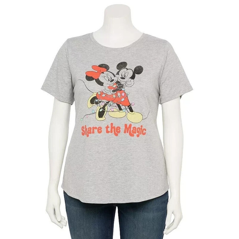 Disney Mickey Minnie Mouse Christmas Shirt Women 2X Gray Share the Magic Tee NEW